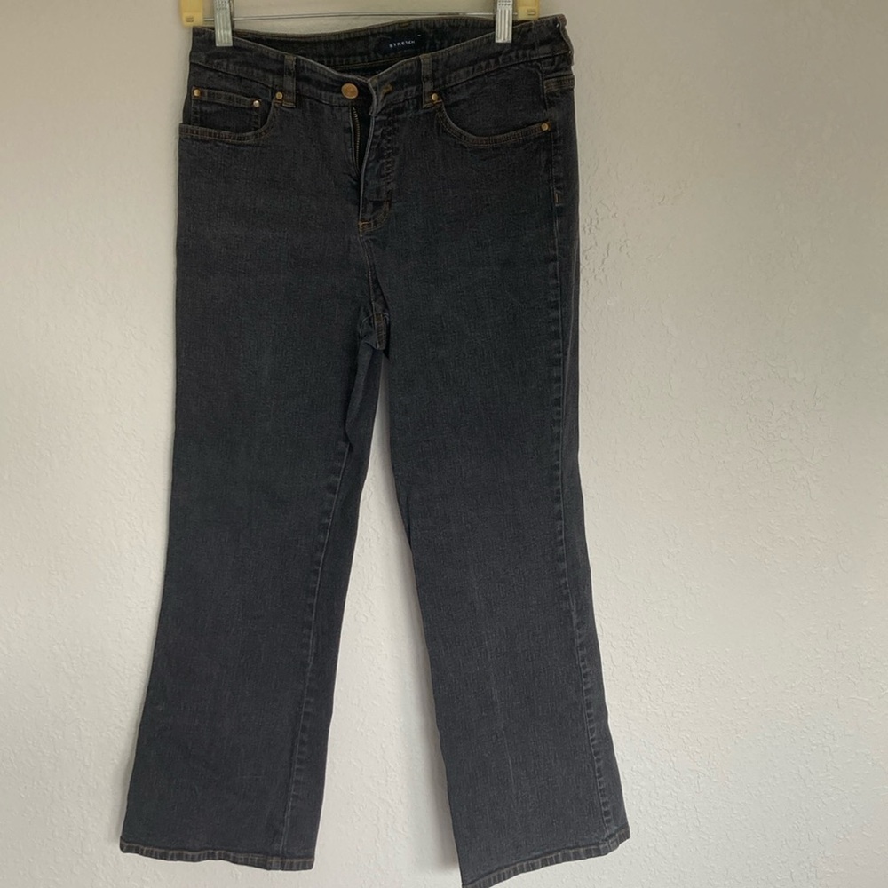 Jones New York Signature Petite Stretch Denim Black Jeans Front Zip Closure 12p
